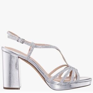 NINA SILVER METALLIC PARTY BLOCK HEELS SZ 10